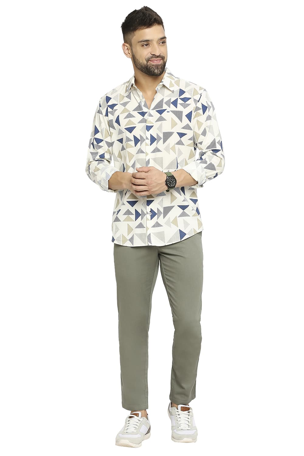 BASICS SLIM FIT COTTON VISCOSE PRINTED SHIRT