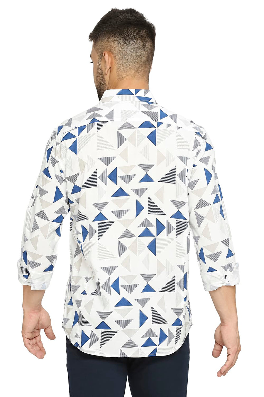 BASICS SLIM FIT SUGAR WHITE COTTON VISCOSE PRINTED SHIRT