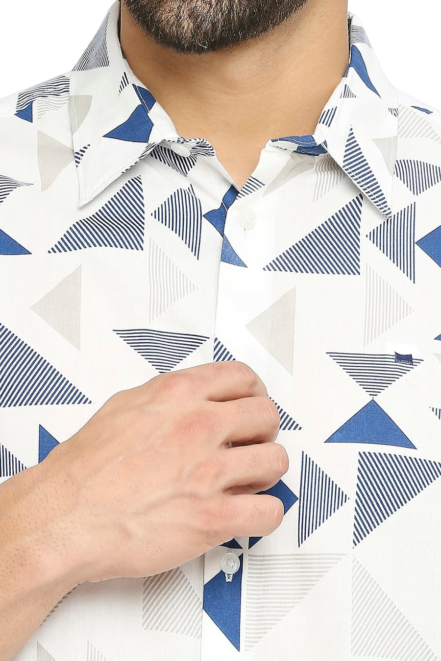 BASICS SLIM FIT SUGAR WHITE COTTON VISCOSE PRINTED SHIRT