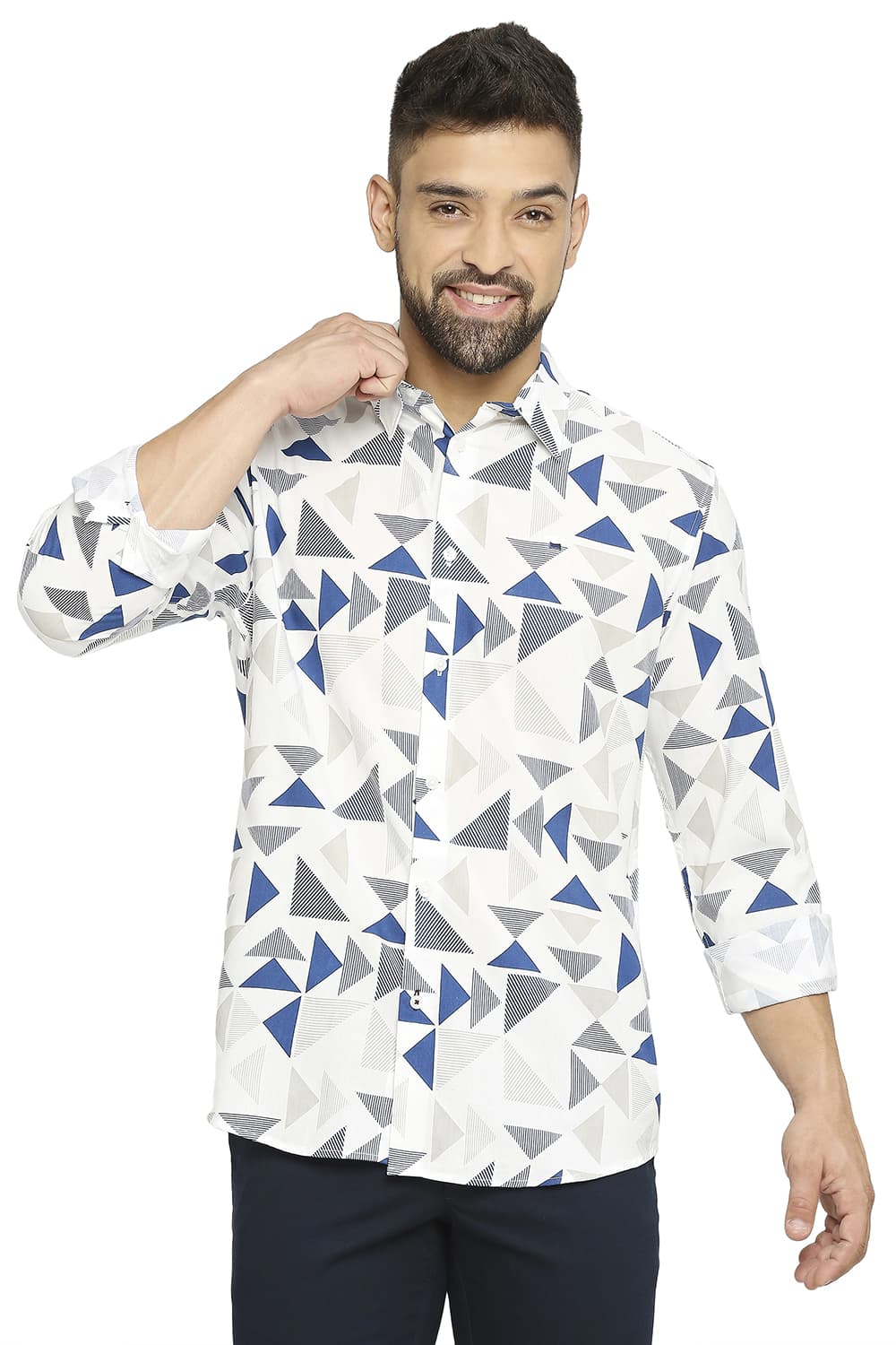 BASICS SLIM FIT COTTON VISCOSE PRINTED SHIRT