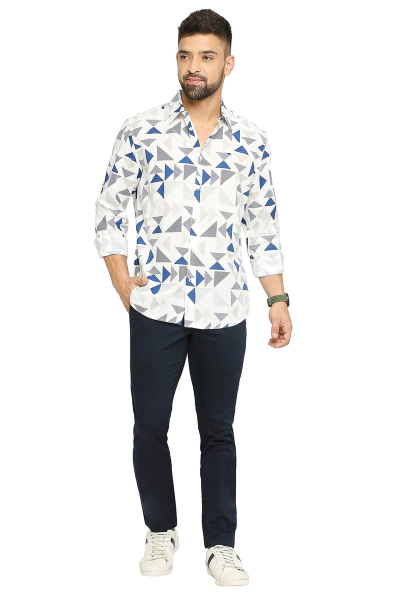 BASICS SLIM FIT COTTON VISCOSE PRINTED SHIRT