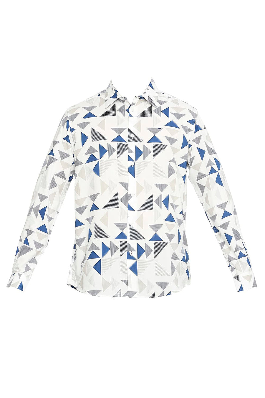 BASICS SLIM FIT SUGAR WHITE COTTON VISCOSE PRINTED SHIRT