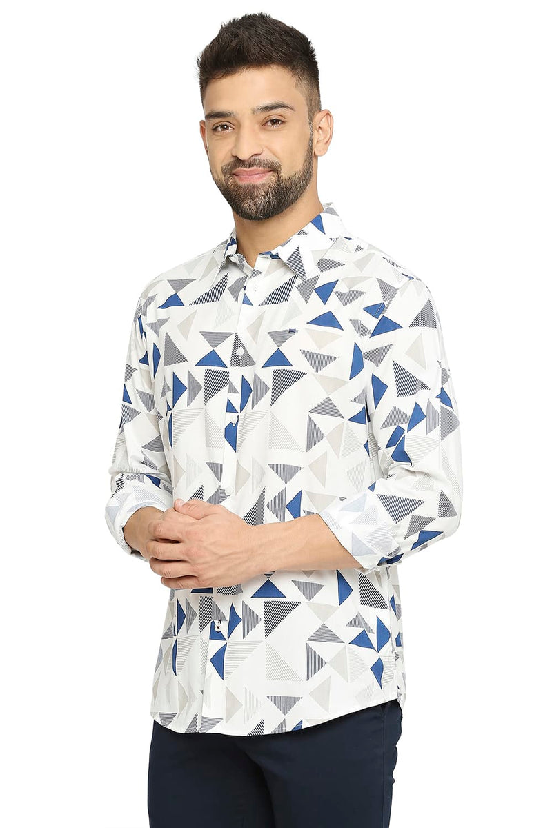 BASICS SLIM FIT COTTON VISCOSE PRINTED SHIRT