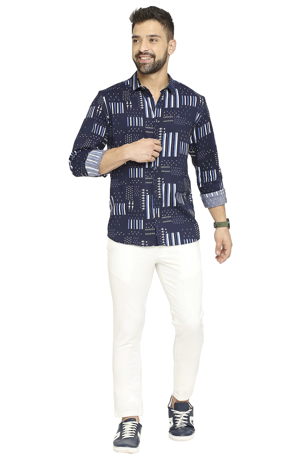 BASICS SLIM FIT COTTON VISCOSE PRINTED SHIRT