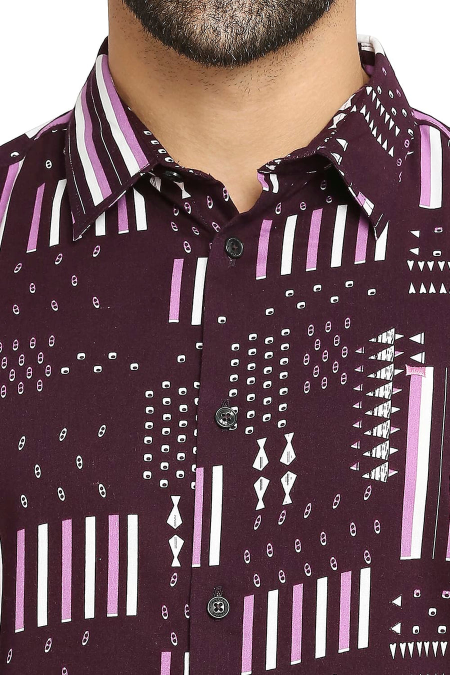 BASICS SLIM FIT MYSTERIOSO PURPLE COTTON VISCOSE PRINTED SHIRT