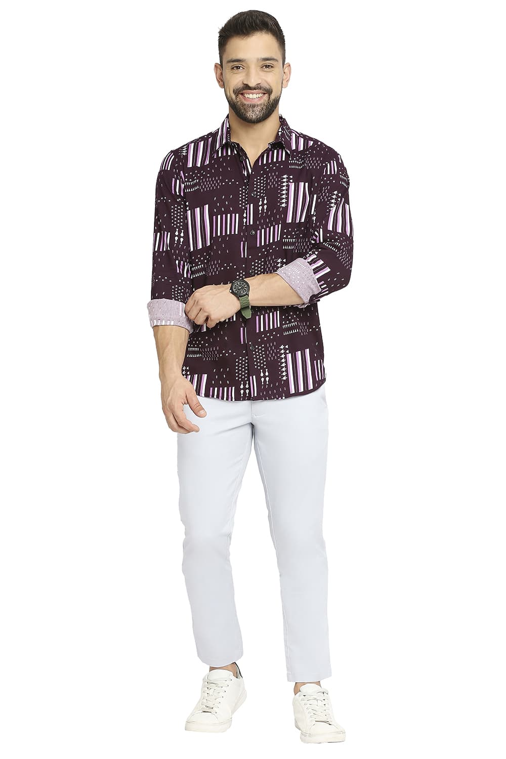 BASICS SLIM FIT COTTON VISCOSE PRINTED SHIRT