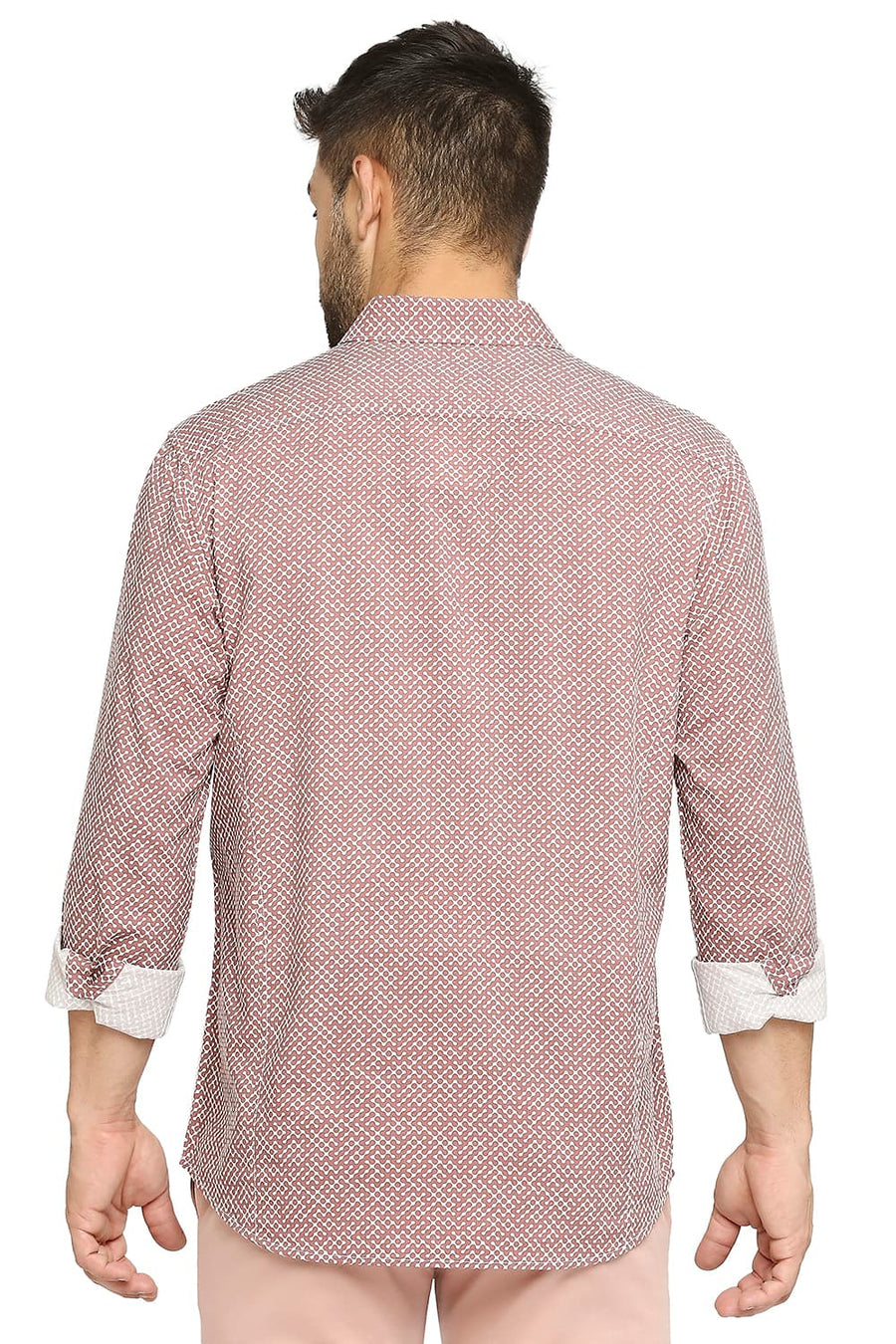 BASICS SLIM FIT CLAY BRICK COTTON VISCOSE PRINTED SHIRT