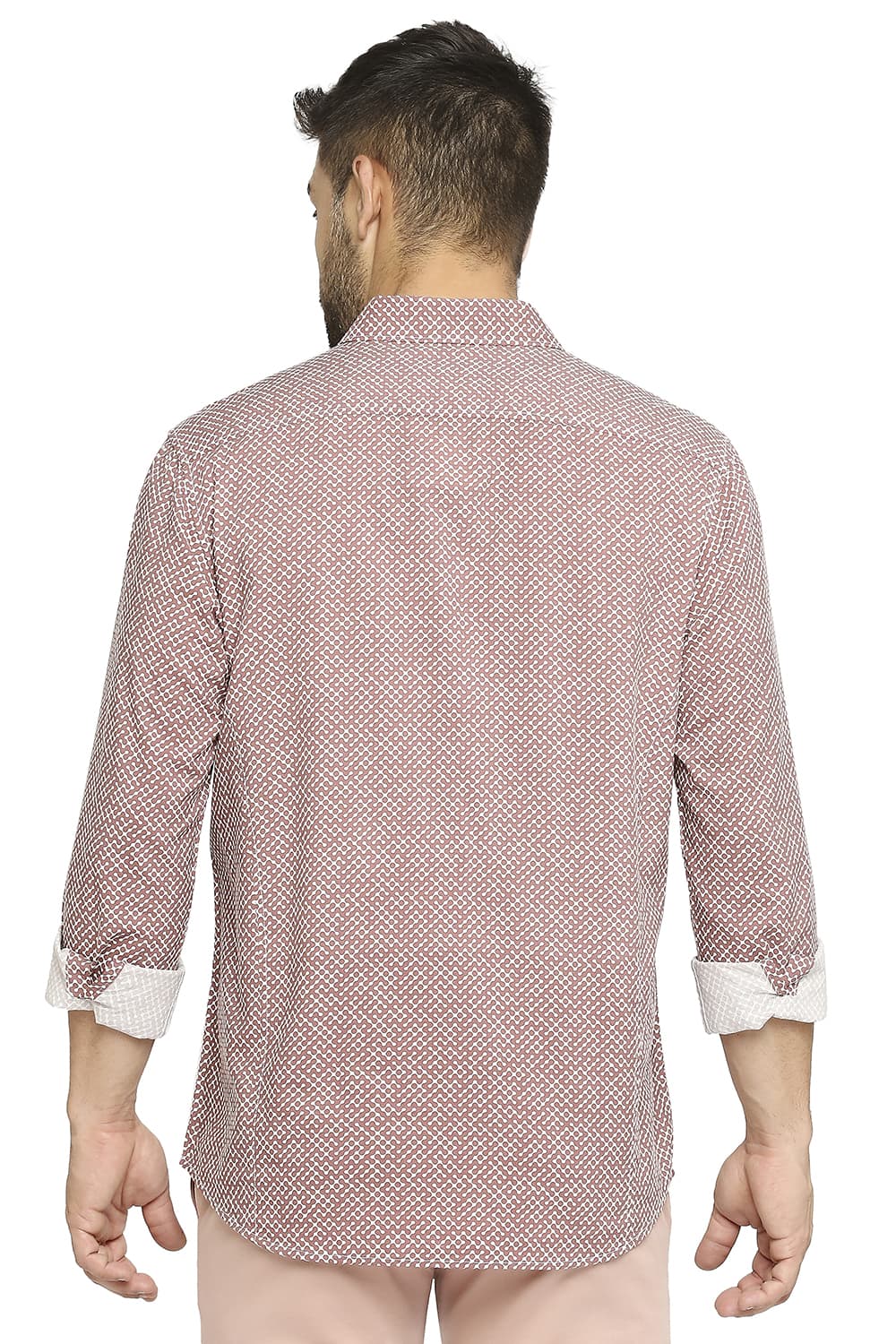 BASICS SLIM FIT COTTON VISCOSE PRINTED SHIRT