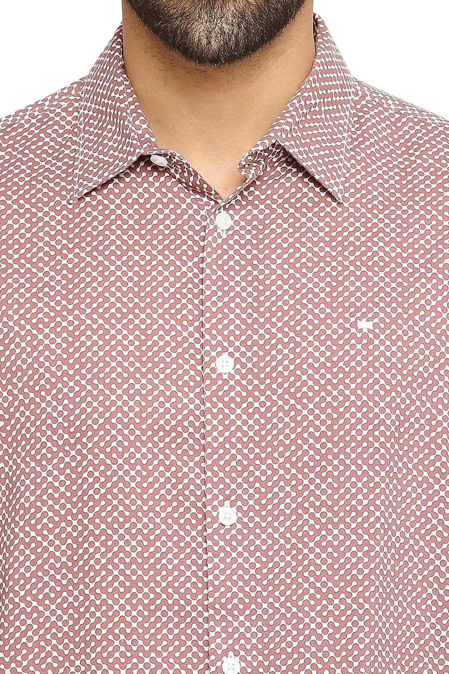 BASICS SLIM FIT CLAY BRICK COTTON VISCOSE PRINTED SHIRT