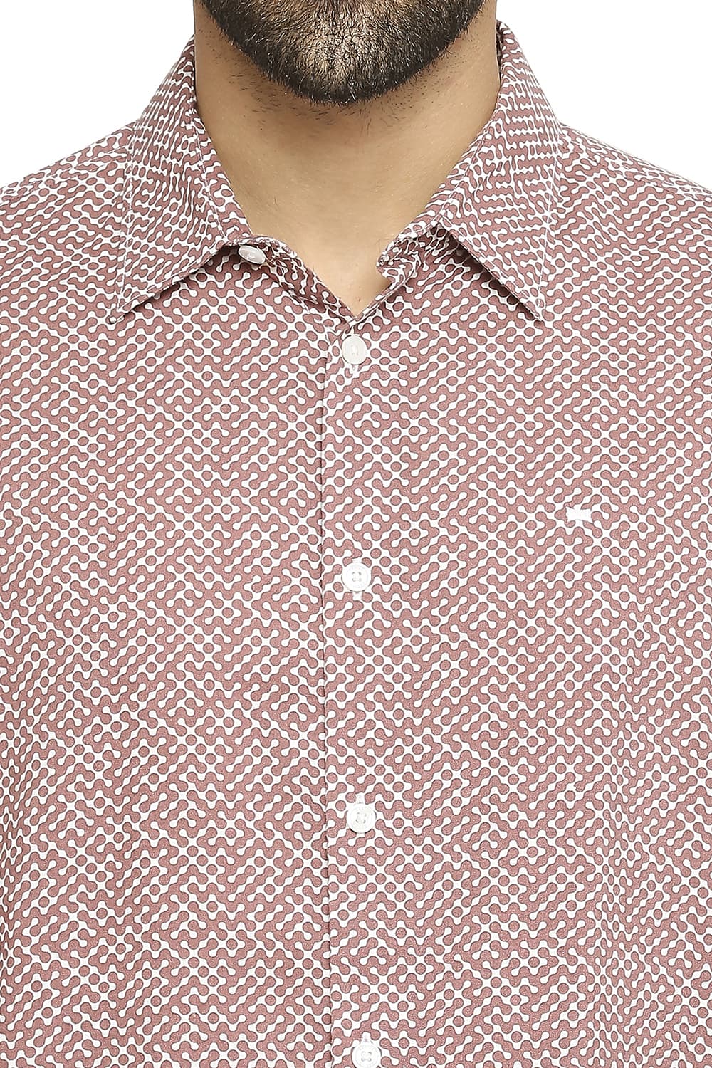 BASICS SLIM FIT COTTON VISCOSE PRINTED SHIRT