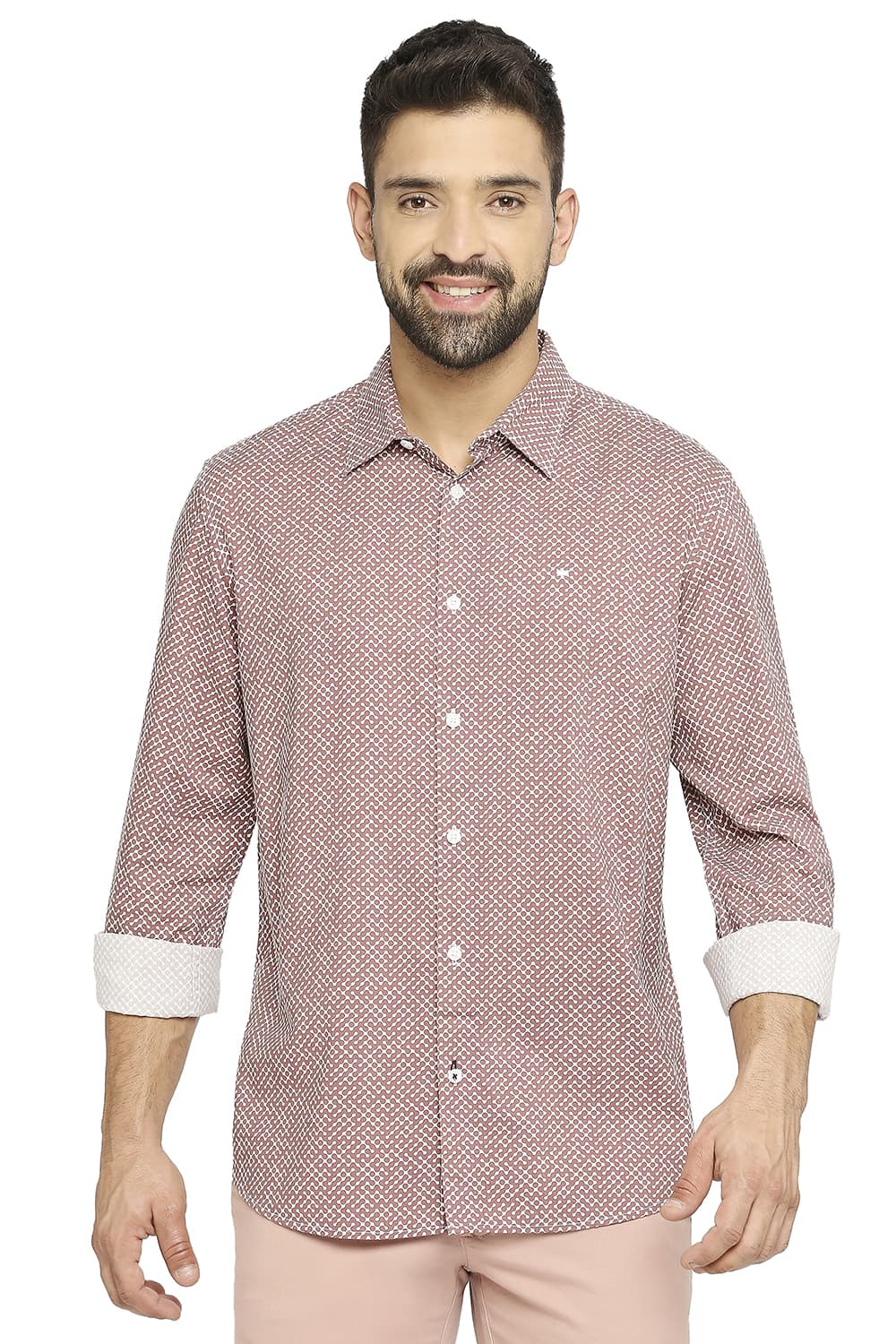 BASICS SLIM FIT COTTON VISCOSE PRINTED SHIRT