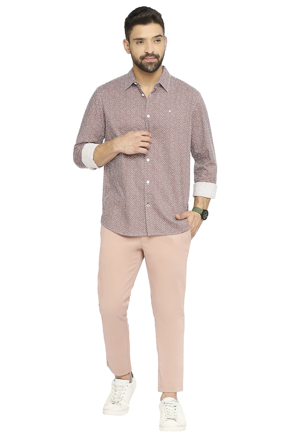 BASICS SLIM FIT COTTON VISCOSE PRINTED SHIRT