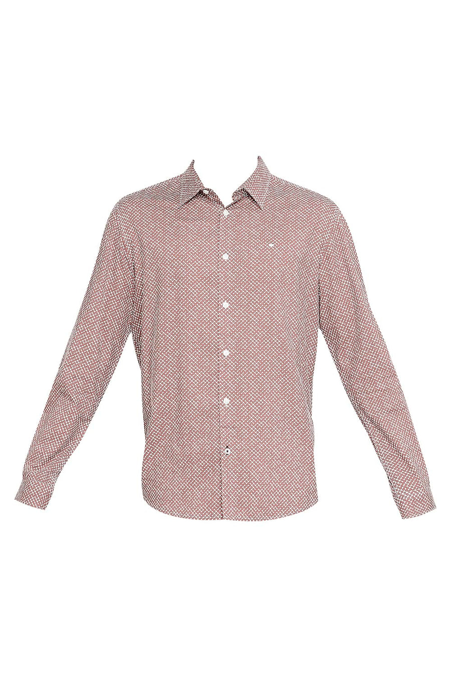 BASICS SLIM FIT CLAY BRICK COTTON VISCOSE PRINTED SHIRT