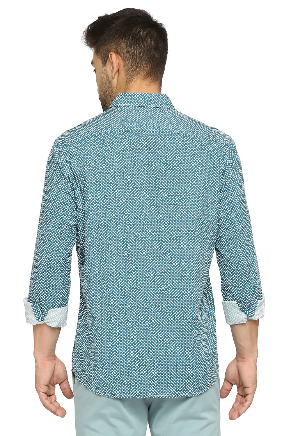 BASICS SLIM FIT COTTON VISCOSE PRINTED SHIRT