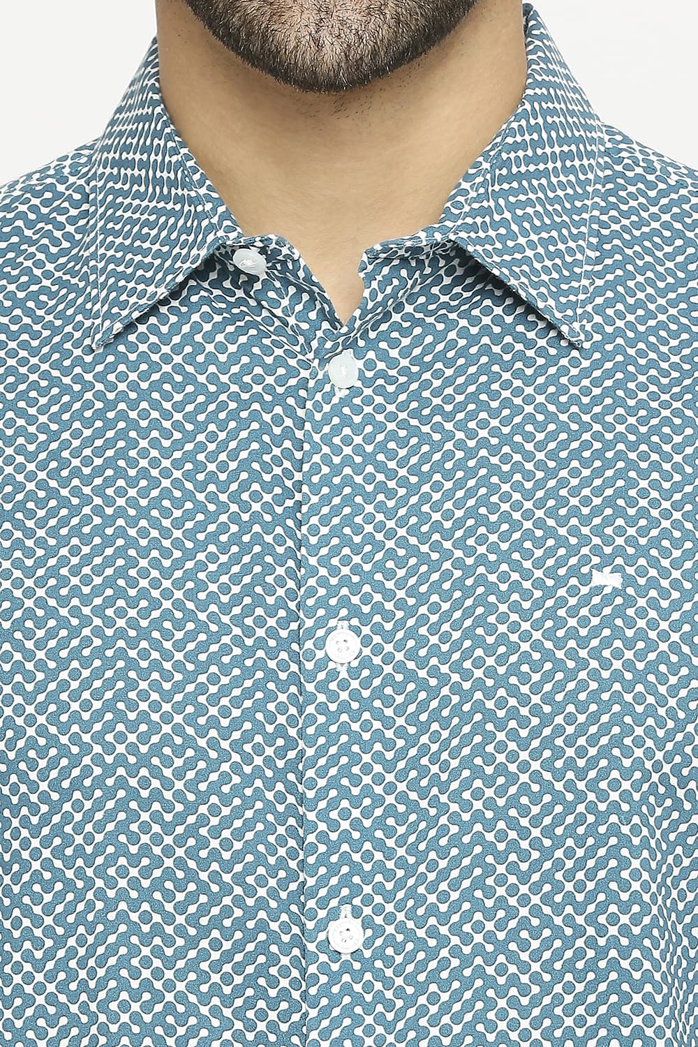 BASICS SLIM FIT COTTON VISCOSE PRINTED SHIRT