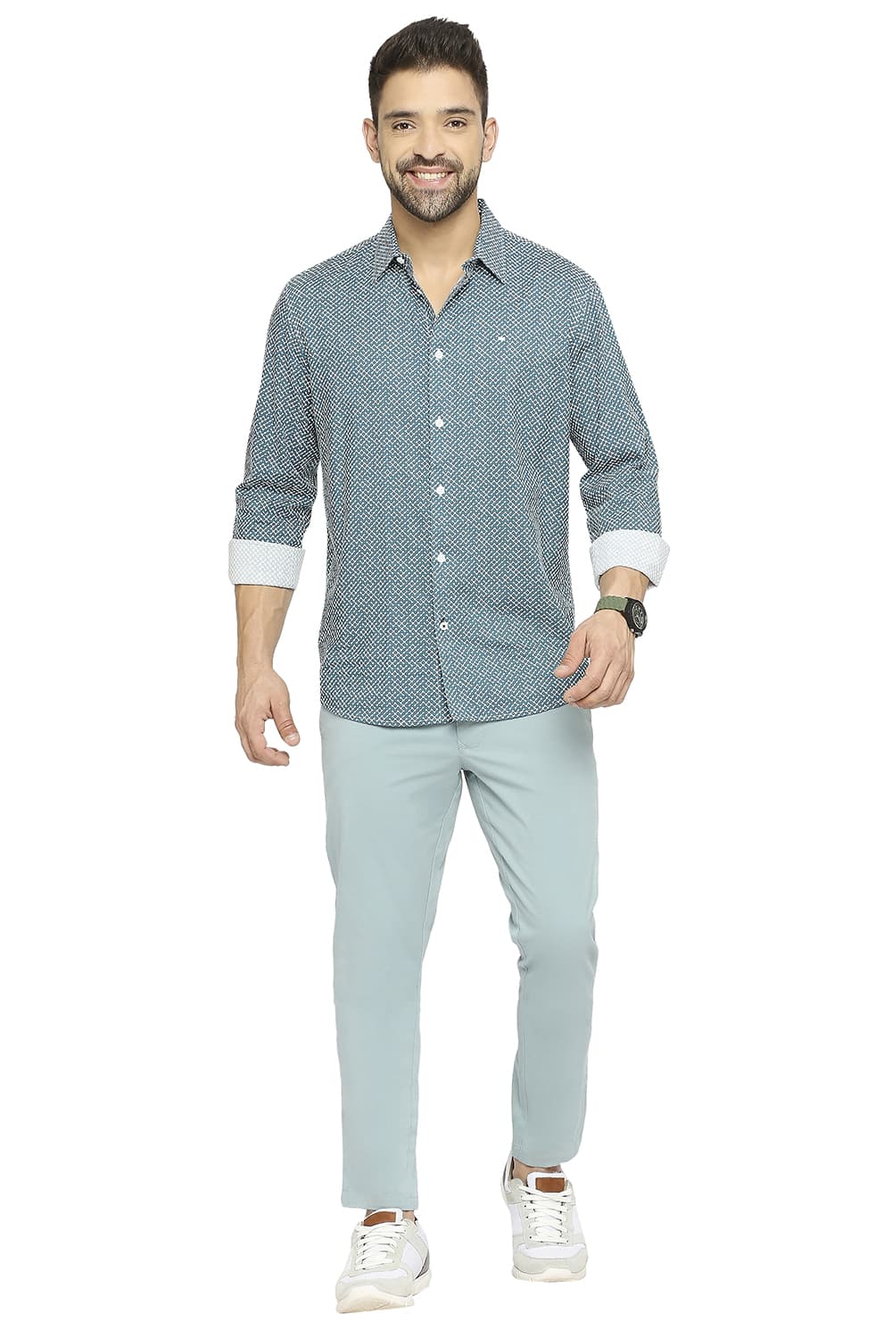 BASICS SLIM FIT COTTON VISCOSE PRINTED SHIRT