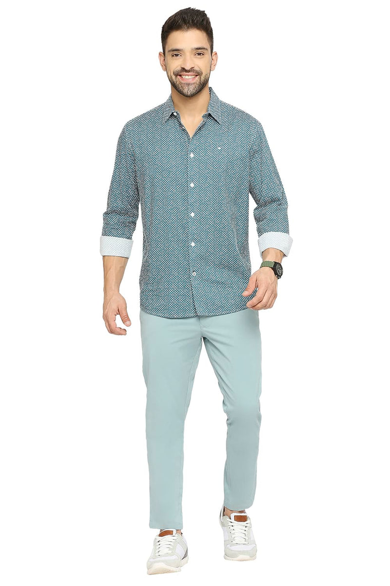 BASICS SLIM FIT COTTON VISCOSE PRINTED SHIRT