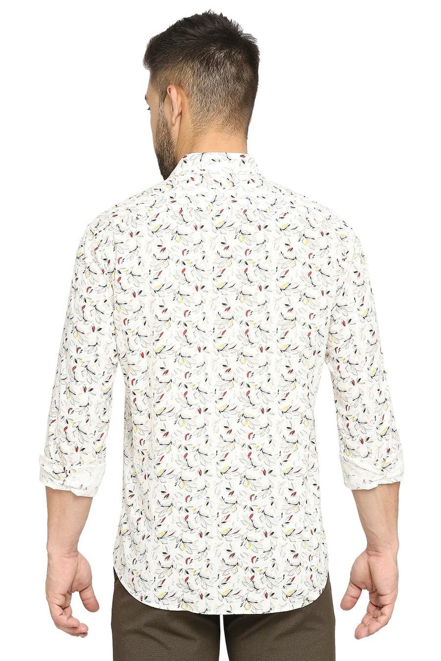 BASICS SLIM FIT DEW WHITE COTTON OXFORD PRINTED SHIRT