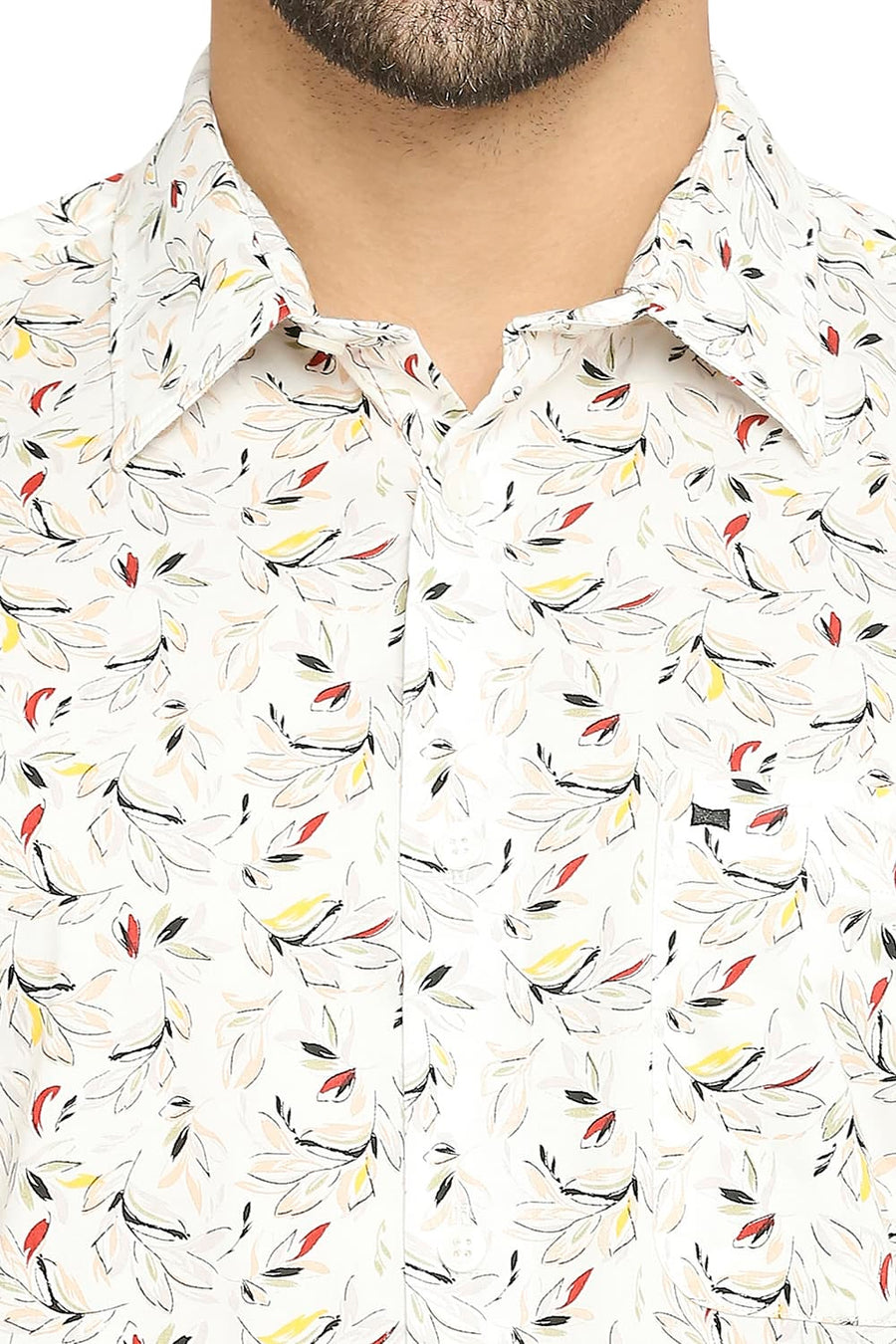 BASICS SLIM FIT DEW WHITE COTTON OXFORD PRINTED SHIRT