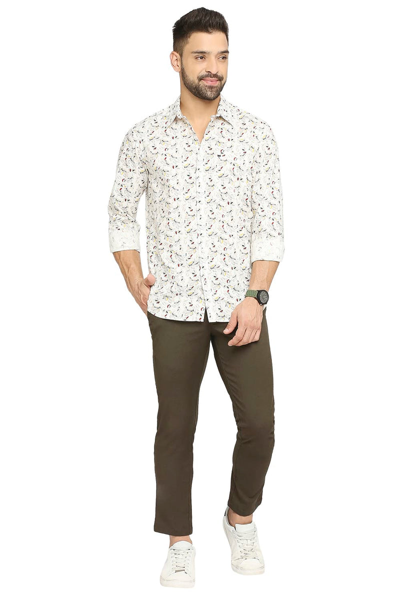 BASICS SLIM FIT COTTON OXFORD PRINTED SHIRT