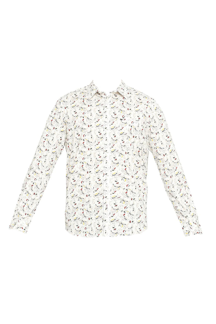 BASICS SLIM FIT DEW WHITE COTTON OXFORD PRINTED SHIRT