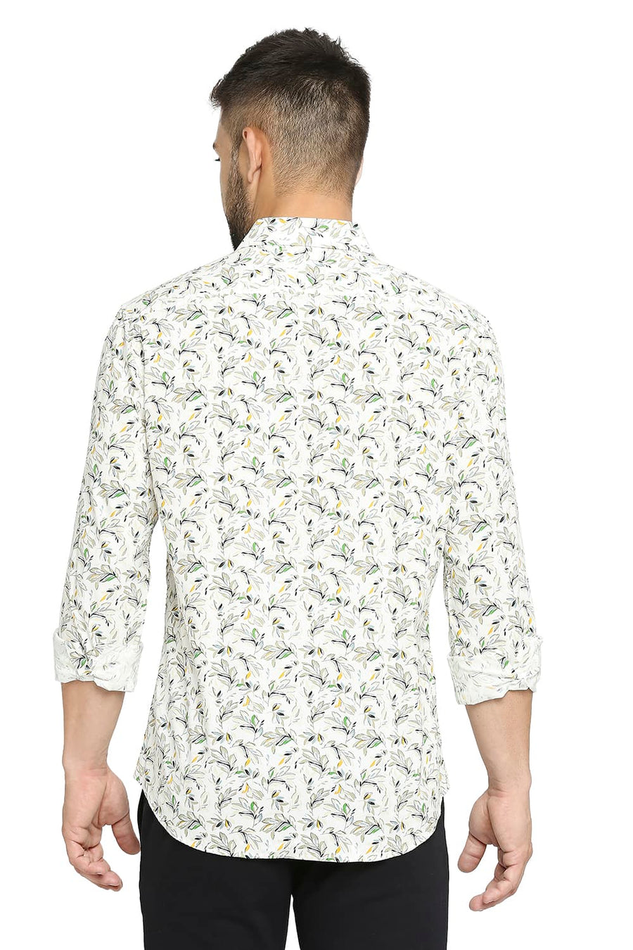 BASICS SLIM FIT WHISPER WHITE COTTON OXFORD PRINTED SHIRT