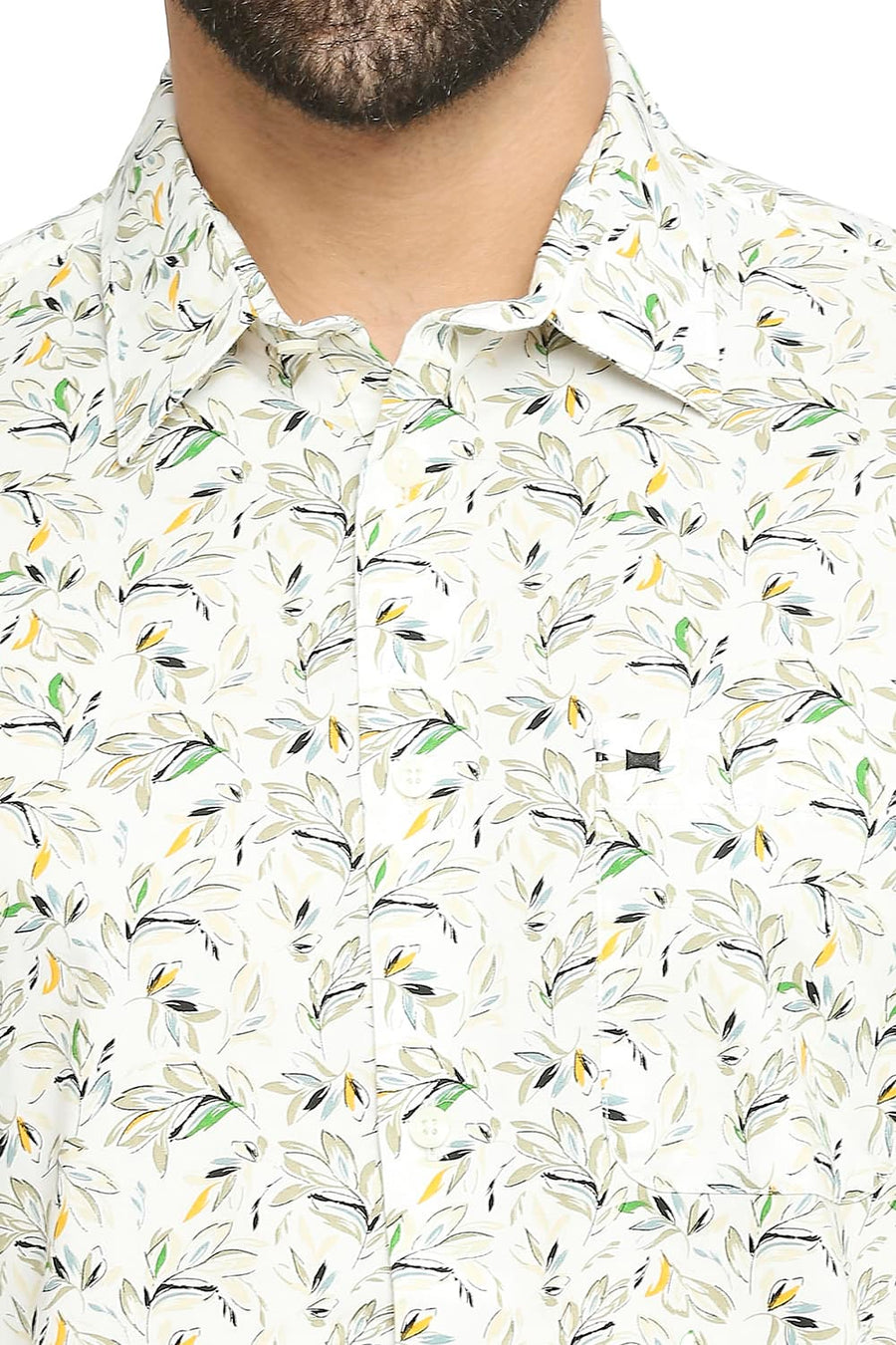 BASICS SLIM FIT WHISPER WHITE COTTON OXFORD PRINTED SHIRT