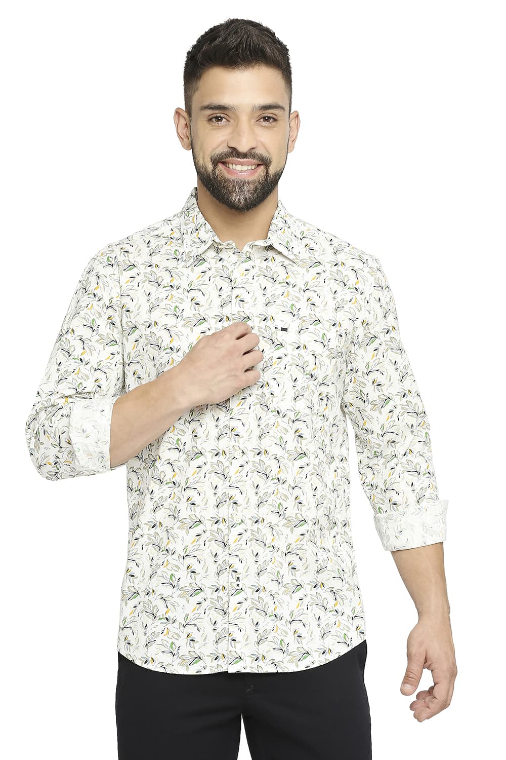 BASICS SLIM FIT COTTON OXFORD PRINTED SHIRT