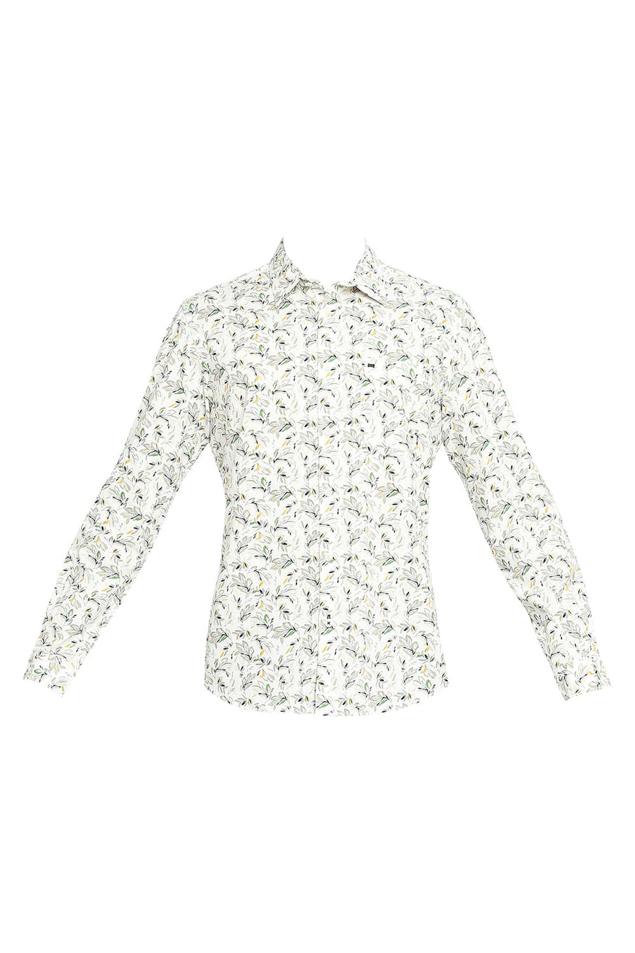BASICS SLIM FIT WHISPER WHITE COTTON OXFORD PRINTED SHIRT