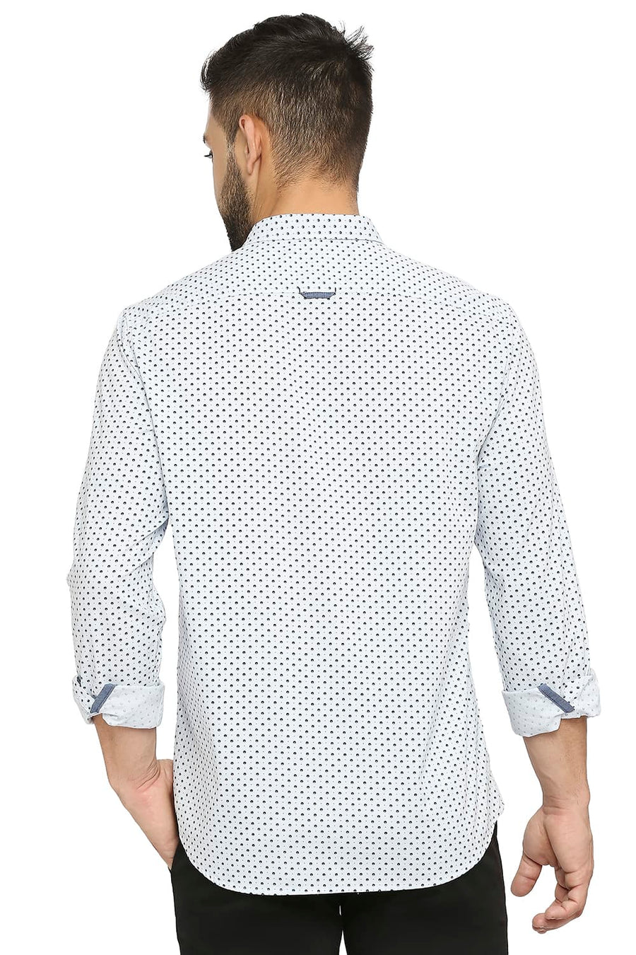 BASICS SLIM FIT AIRY BLUE COTTON OXFORD PRINTED SHIRT