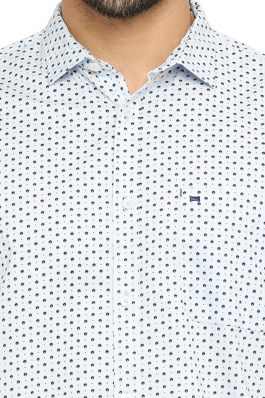 BASICS SLIM FIT AIRY BLUE COTTON OXFORD PRINTED SHIRT