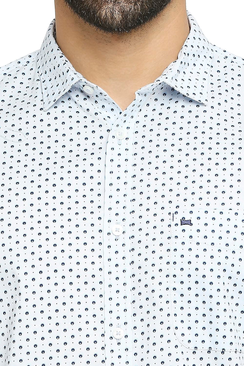 BASICS SLIM FIT COTTON OXFORD PRINTED HALFSLEEVES SHIRT