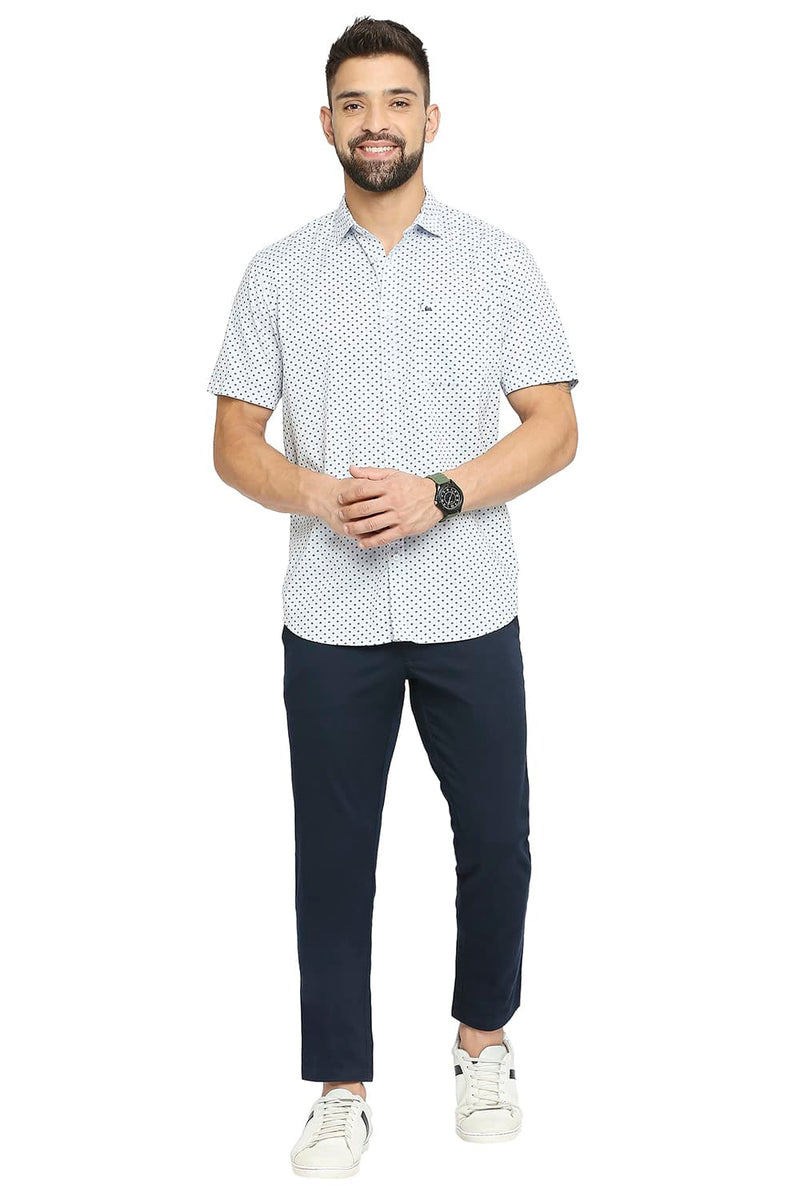 BASICS SLIM FIT COTTON OXFORD PRINTED HALFSLEEVES SHIRT