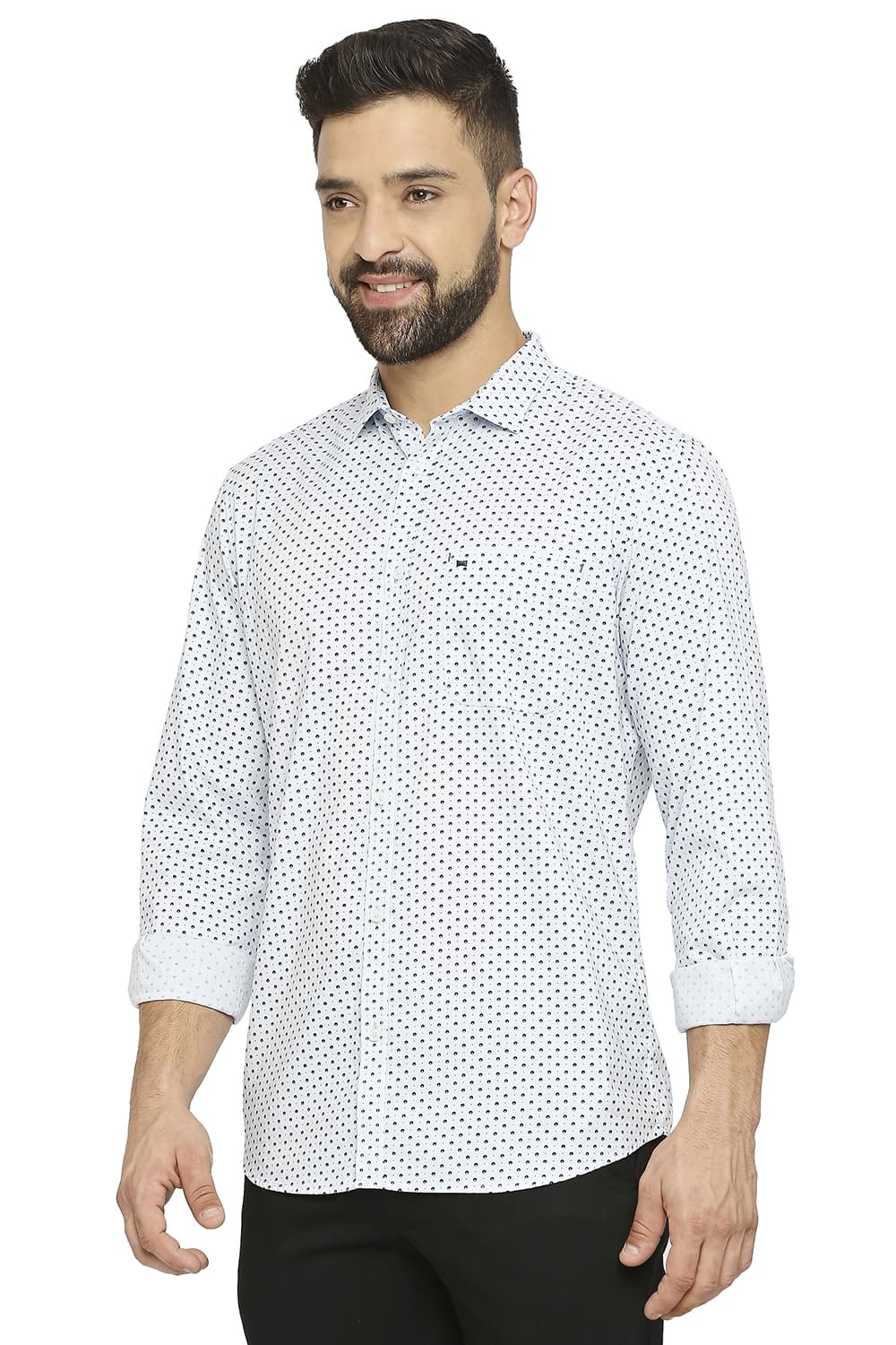 BASICS SLIM FIT COTTON OXFORD PRINTED SHIRT