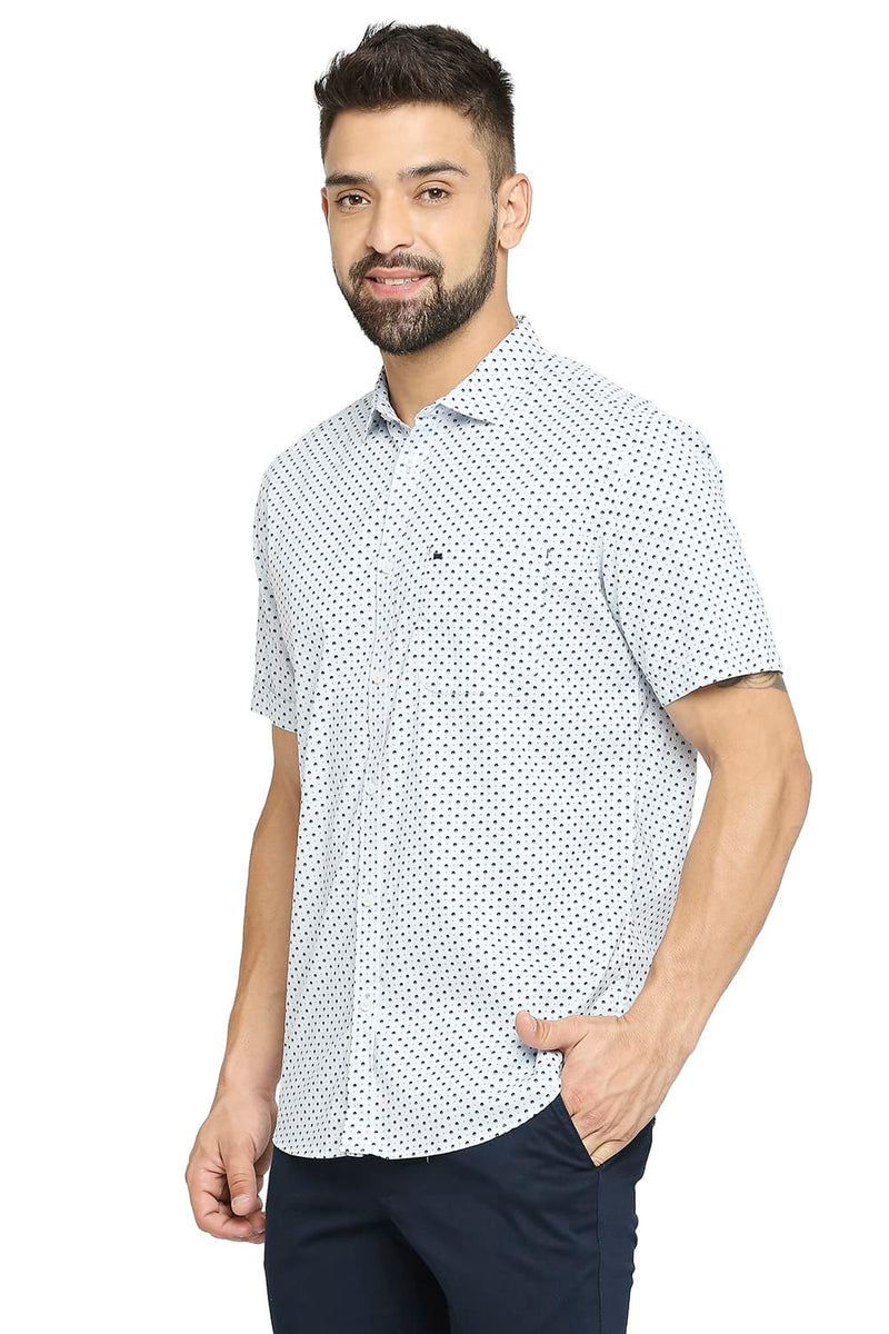 BASICS SLIM FIT COTTON OXFORD PRINTED HALFSLEEVES SHIRT