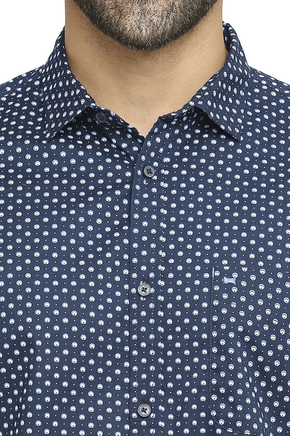 BASICS SLIM FIT COTTON OXFORD PRINTED HALFSLEEVES SHIRT