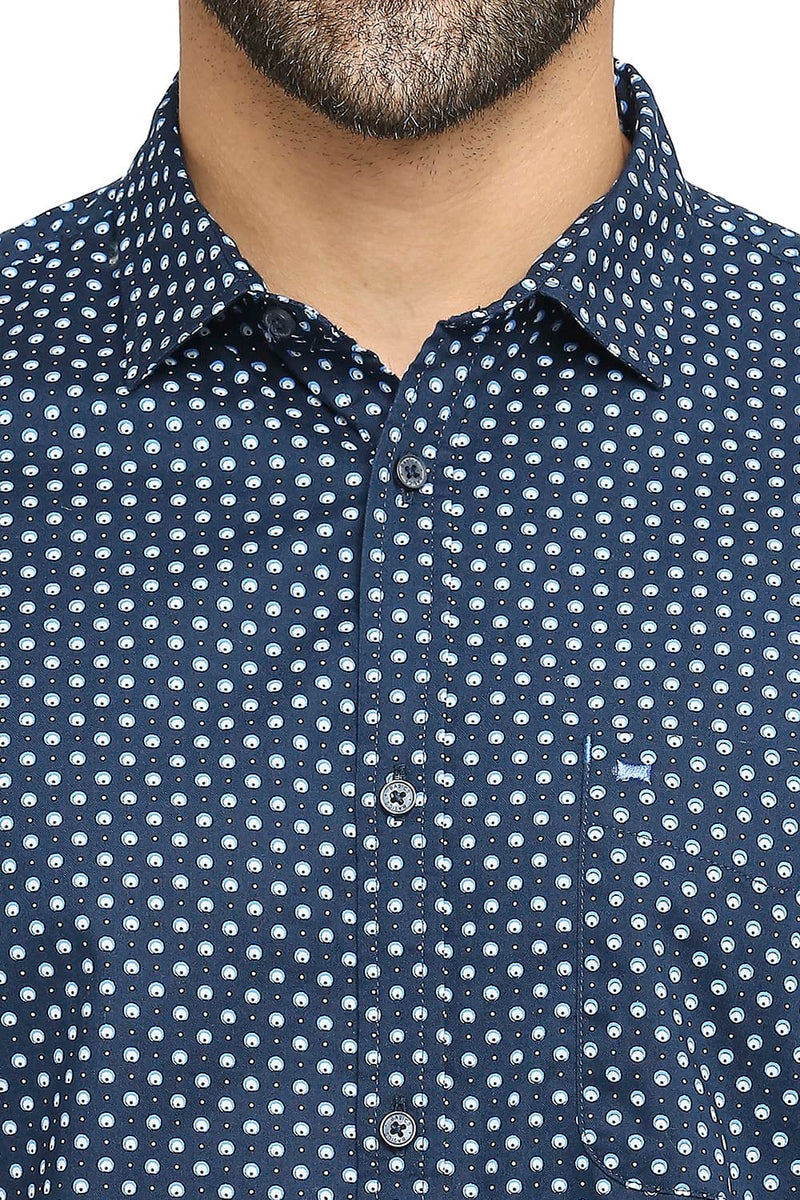 BASICS SLIM FIT COTTON OXFORD PRINTED HALFSLEEVES SHIRT