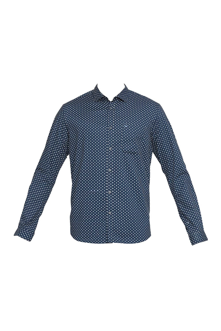 BASICS SLIM FIT MEDIEVAL BLUE COTTON OXFORD PRINTED SHIRT