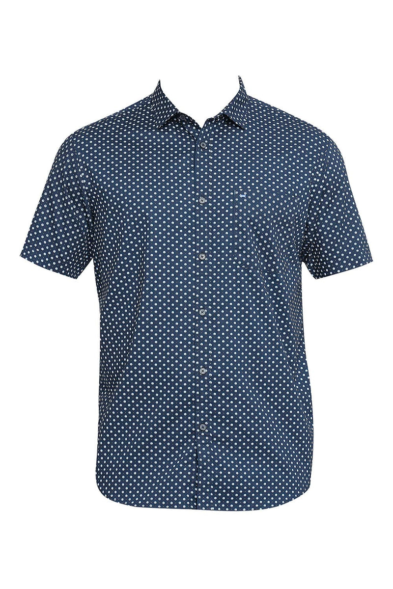 BASICS SLIM FIT COTTON OXFORD PRINTED HALFSLEEVES SHIRT