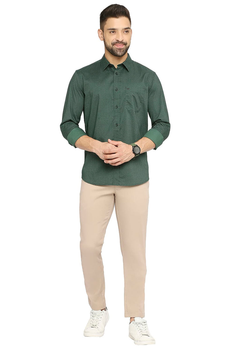 BASICS SLIM FIT COTTON OXFORD PRINTED SHIRT