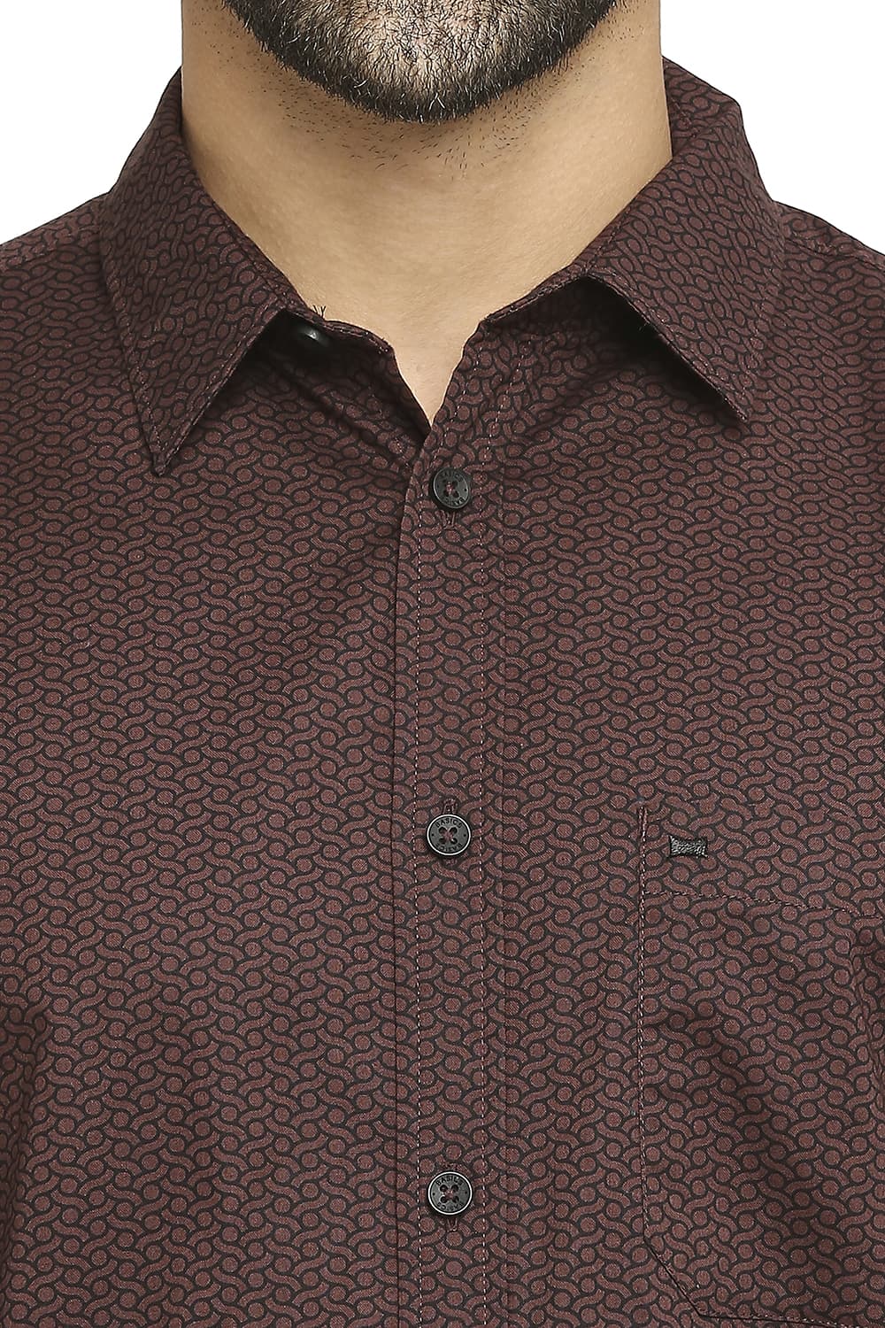 BASICS SLIM FIT COTTON OXFORD PRINTED SHIRT