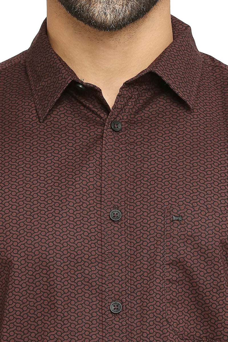 BASICS SLIM FIT COTTON OXFORD PRINTED SHIRT