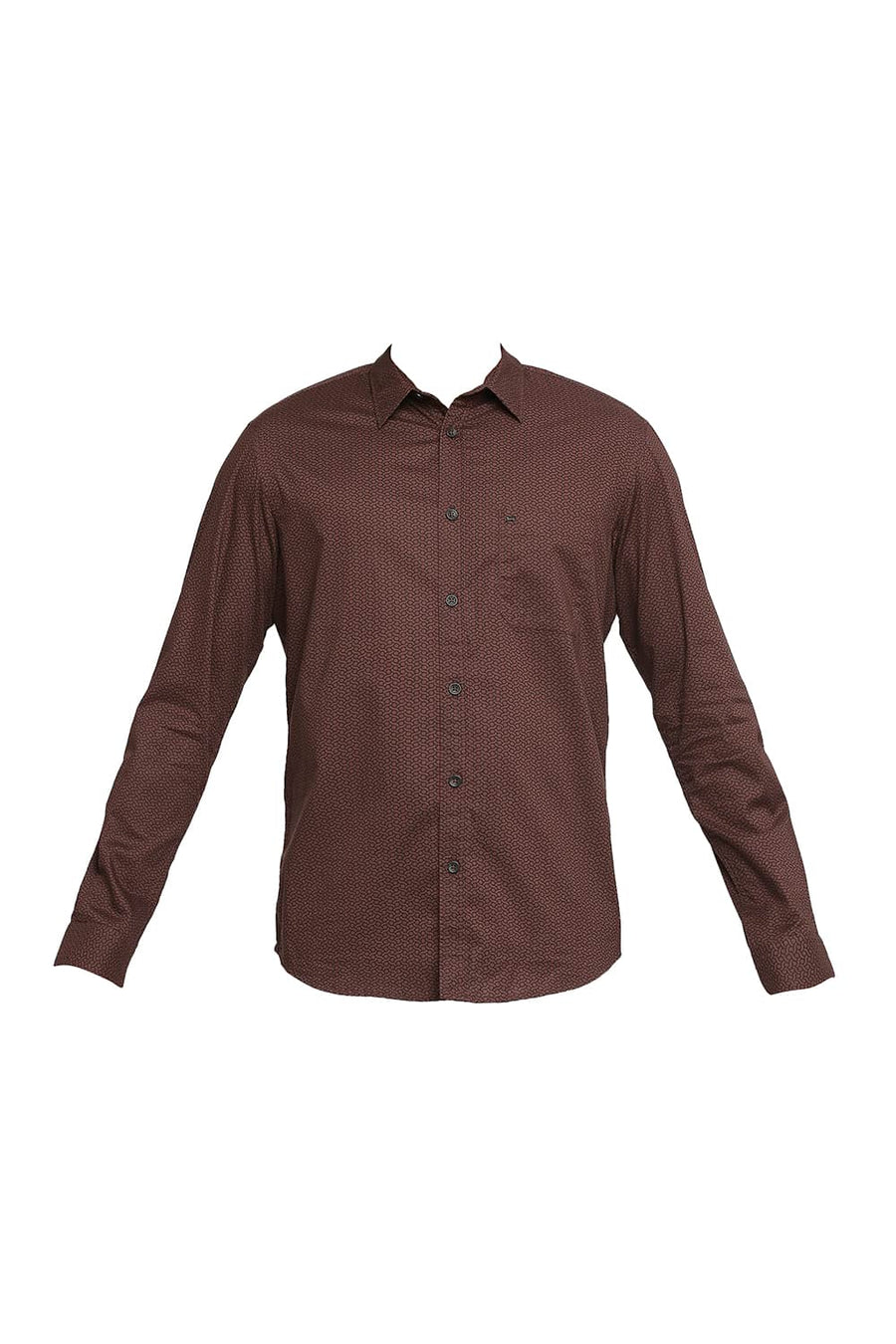 BASICS SLIM FIT PUCE BROWN COTTON OXFORD PRINTED SHIRT