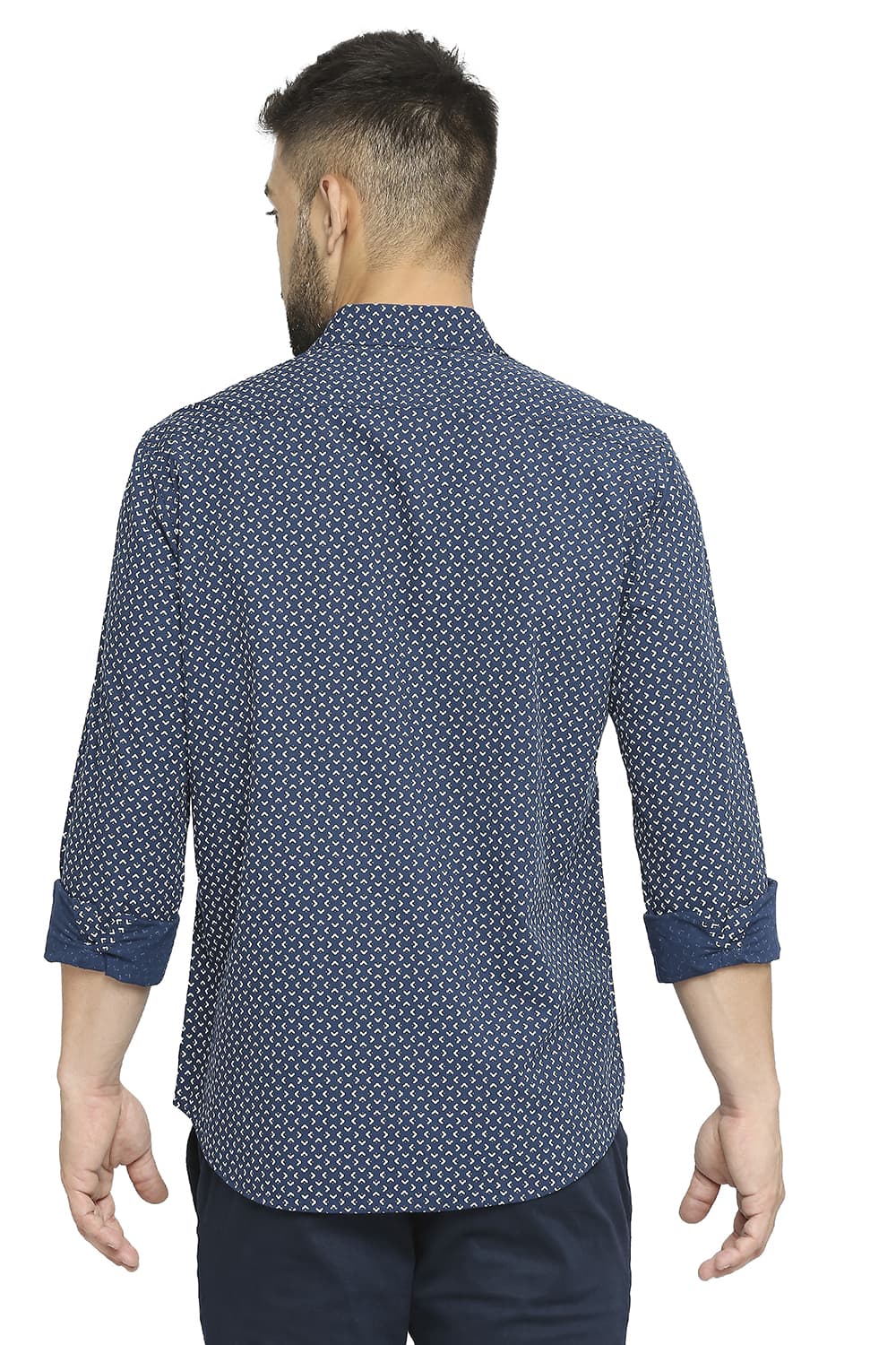 BASICS SLIM FIT COTTON POPLIN PRINTED SHIRT