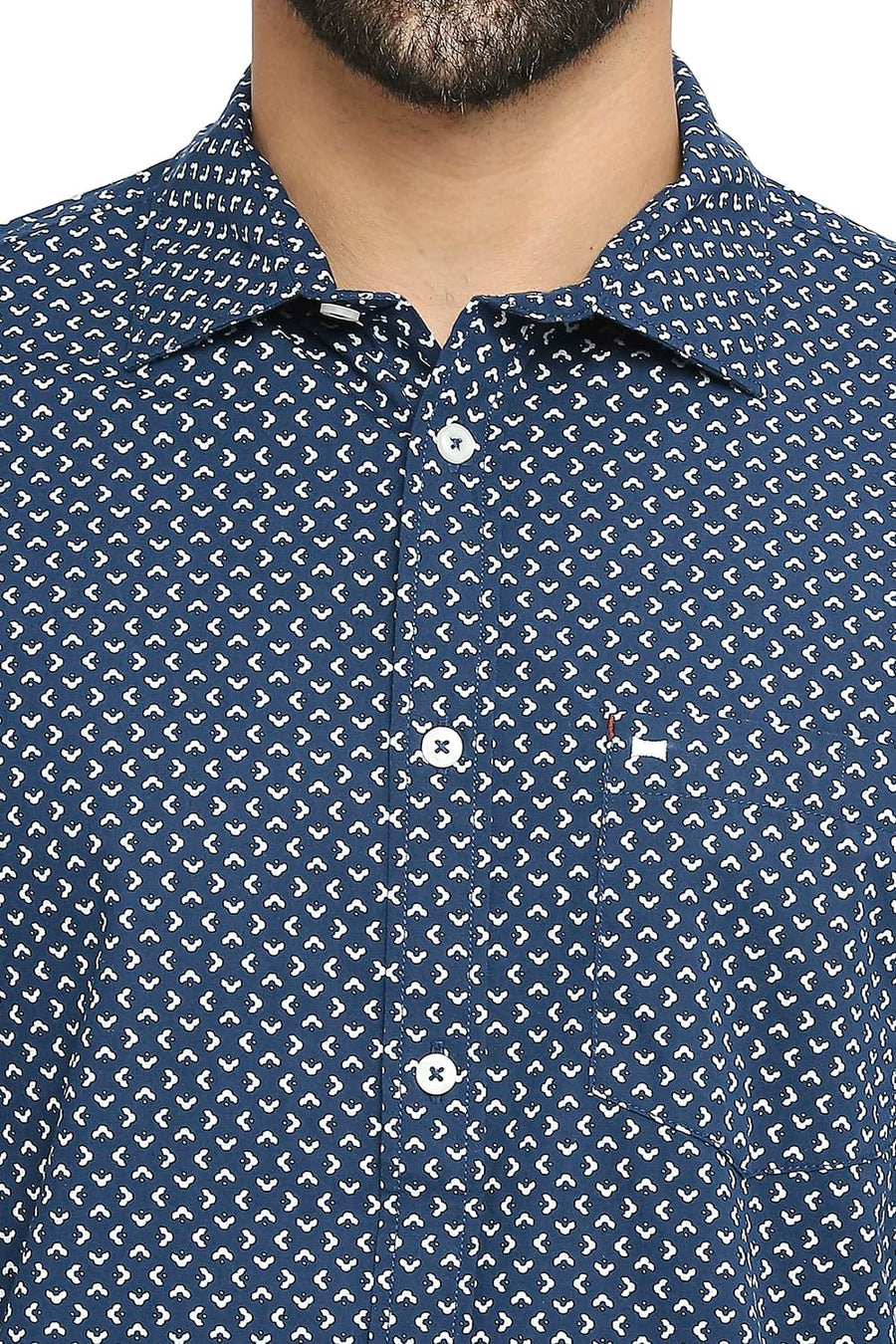 BASICS SLIM FIT OUTER SPACE BLUE COTTON POPLIN PRINTED SHIRT