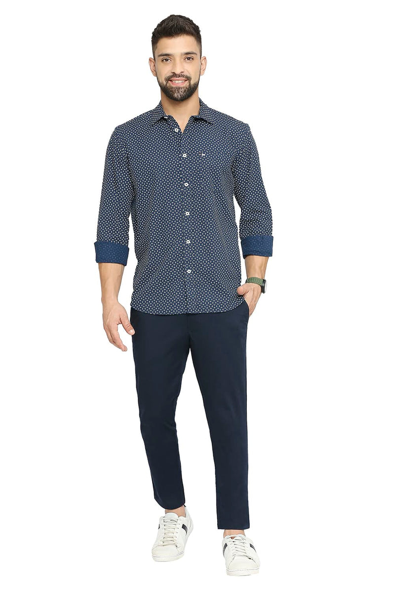 BASICS SLIM FIT COTTON POPLIN PRINTED SHIRT