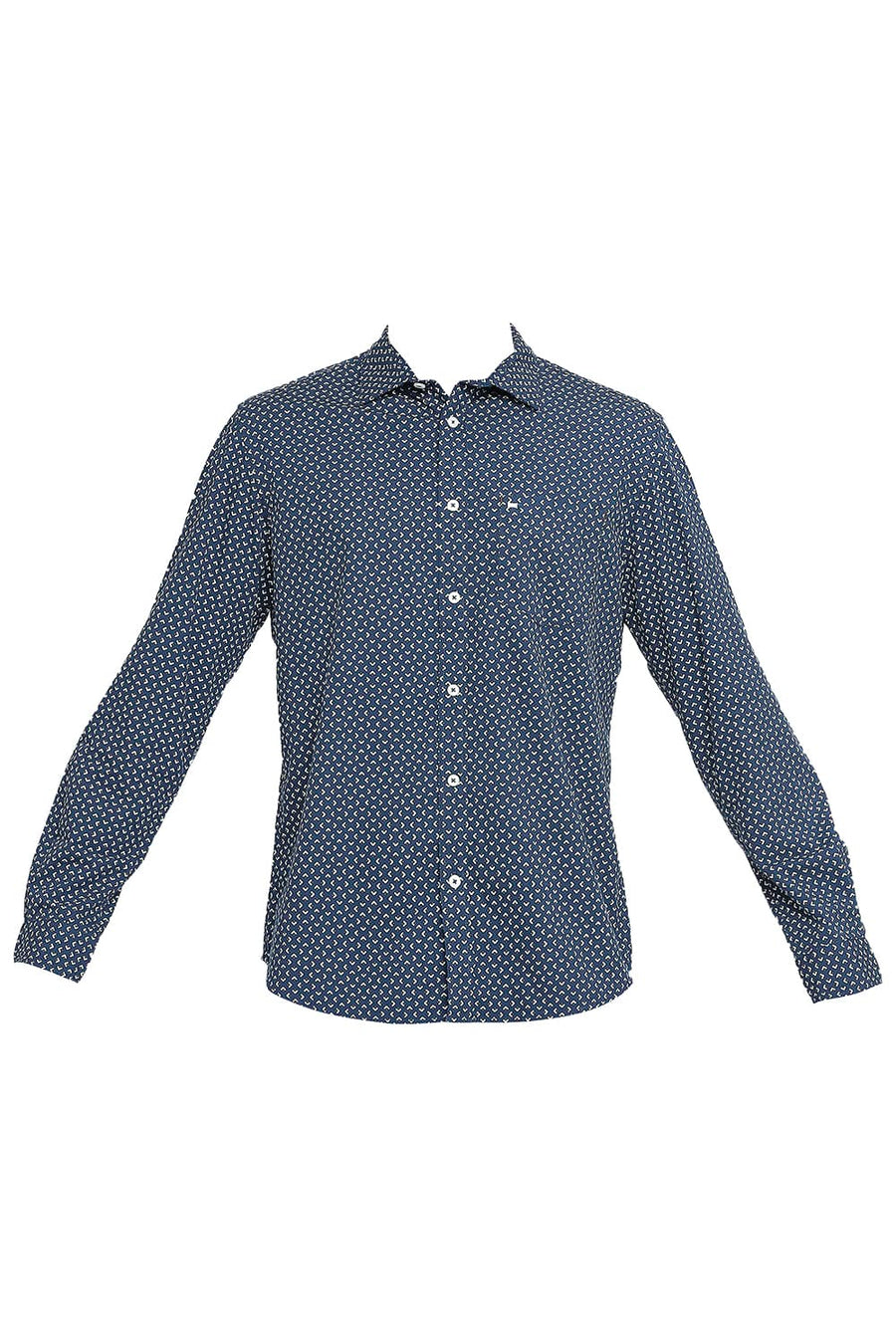 BASICS SLIM FIT OUTER SPACE BLUE COTTON POPLIN PRINTED SHIRT