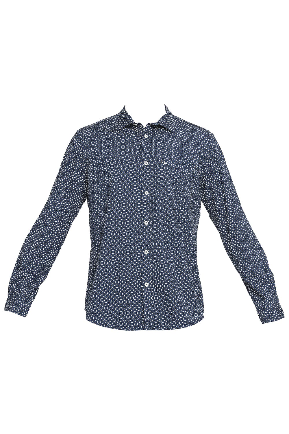 BASICS SLIM FIT COTTON POPLIN PRINTED SHIRT