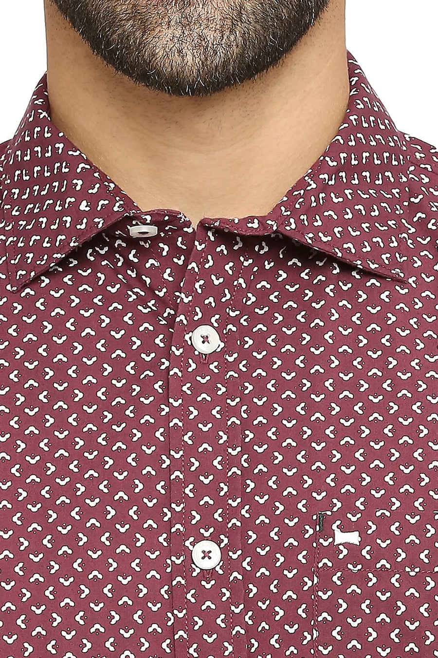 BASICS SLIM FIT CERISE WINE COTTON POPLIN PRINTED SHIRT