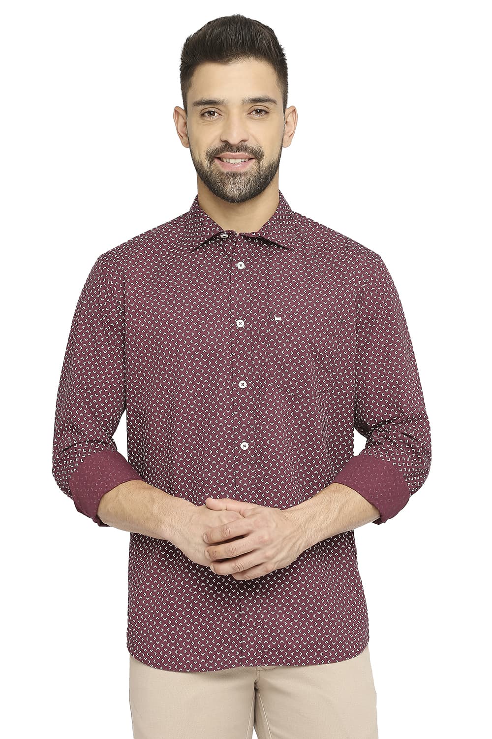 BASICS SLIM FIT COTTON POPLIN PRINTED SHIRT